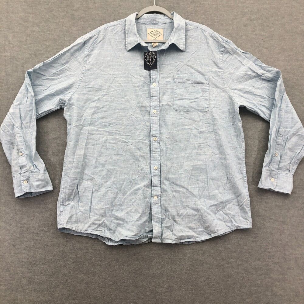 St. John's Bay Button Shirt Mens XXL Linen Blend Slim Fit Striped Long Sleeve